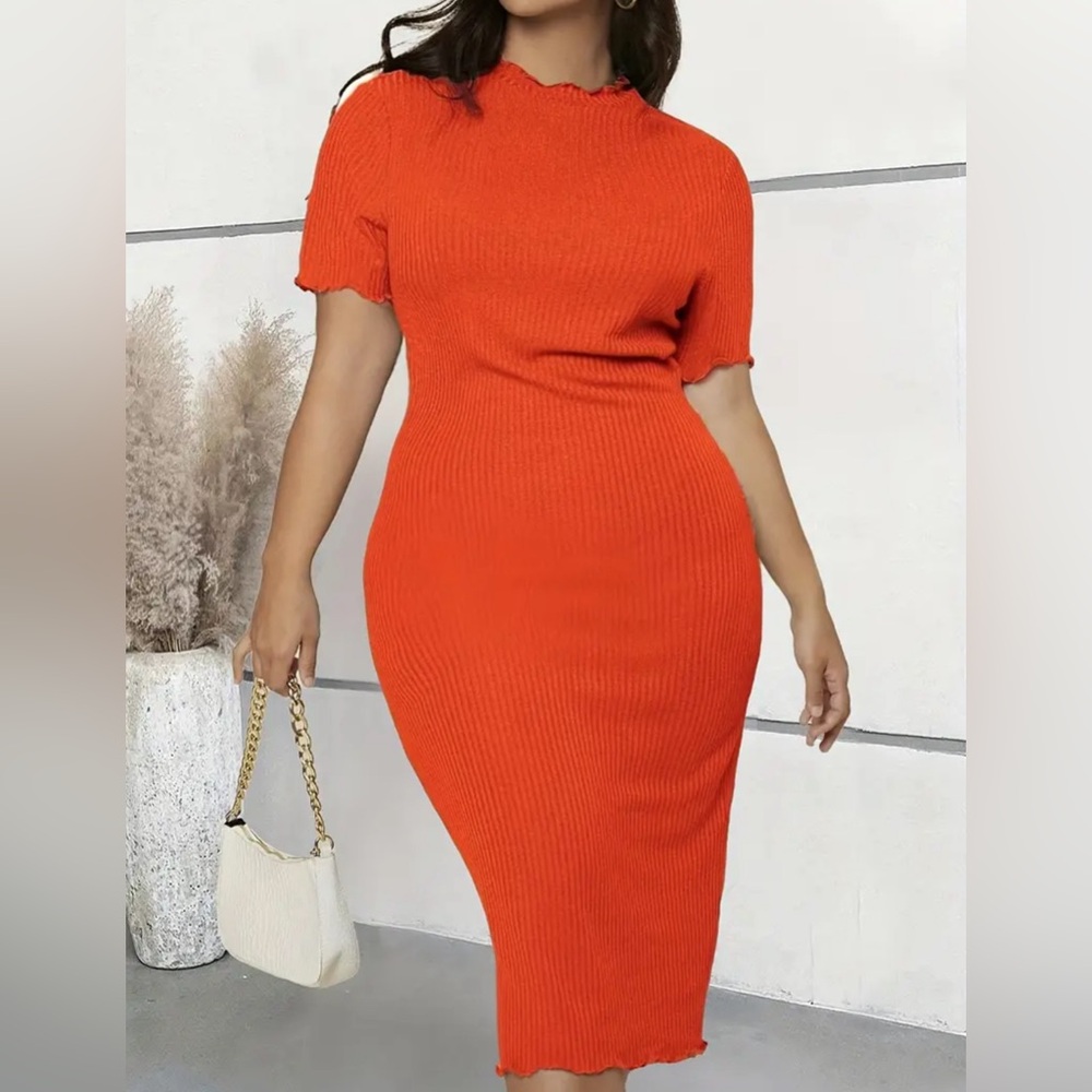 Flattering Plus Size Ribbed Dress with Lettuce Trim - Soft & Stylish Mock 3X